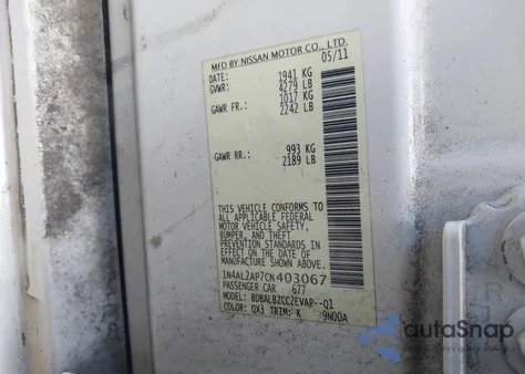 2012 Nissan Altima 2.5 S from USA, damaged, VIN 1N4AL2AP7CN403067